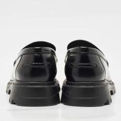 Pre Owned Dior Black Leather Platform Slip On Loafers Size 37.5