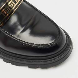 Pre Owned Dior Black Leather Platform Slip On Loafers Size 37.5