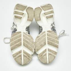 Pre Owned Dior White/Black Printed Neoprene D-Connect Sneakers Size 38