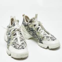 Pre Owned Dior White/Black Printed Neoprene D-Connect Sneakers Size 38