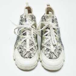 Pre Owned Dior White/Black Printed Neoprene D-Connect Sneakers Size 38