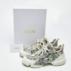 Pre Owned Dior White/Black Printed Neoprene D-Connect Sneakers Size 38