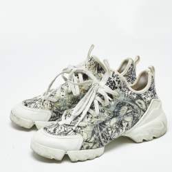 Pre Owned Dior White/Black Printed Neoprene D-Connect Sneakers Size 38