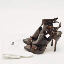 Pre Owned Dior Dark Brown Python Leather Extreme Cutout Ankle Strap Sandals Size 36