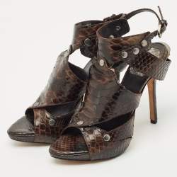 Pre Owned Dior Dark Brown Python Leather Extreme Cutout Ankle Strap Sandals Size 36