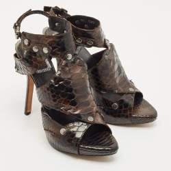 Pre Owned Dior Dark Brown Python Leather Extreme Cutout Ankle Strap Sandals Size 36