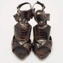 Pre Owned Dior Dark Brown Python Leather Extreme Cutout Ankle Strap Sandals Size 36