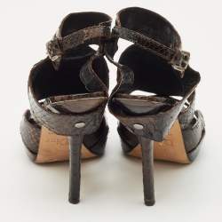 Pre Owned Dior Dark Brown Python Leather Extreme Cutout Ankle Strap Sandals Size 36