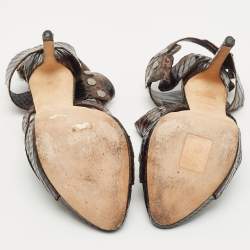 Pre Owned Dior Dark Brown Python Leather Extreme Cutout Ankle Strap Sandals Size 36