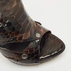Pre Owned Dior Dark Brown Python Leather Extreme Cutout Ankle Strap Sandals Size 36