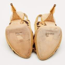 Pre Owned Dior Beige/Brown Calf Hair and Suede Peep Toe Slingback Pumps Size 40.5