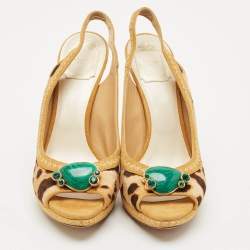 Pre Owned Dior Beige/Brown Calf Hair and Suede Peep Toe Slingback Pumps Size 40.5