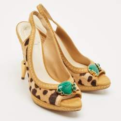 Pre Owned Dior Beige/Brown Calf Hair and Suede Peep Toe Slingback Pumps Size 40.5