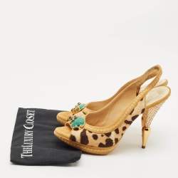 Pre Owned Dior Beige/Brown Calf Hair and Suede Peep Toe Slingback Pumps Size 40.5