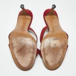 Pre Owned Dior Red Canvas D Crystal Embellished Detail Open Toe Sandals Size 38.5