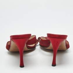 Pre Owned Dior Red Canvas D Crystal Embellished Detail Open Toe Sandals Size 38.5