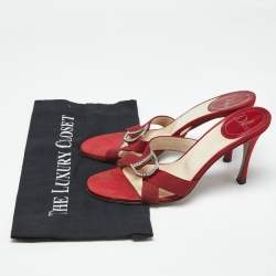 Pre Owned Dior Red Canvas D Crystal Embellished Detail Open Toe Sandals Size 38.5