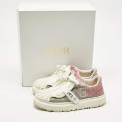 Pre Owned Dior White/Beige Leather and Rubber Dior ID Lace Up Sneakers Size 37.5
