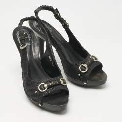 Pre Owned Dior Black Coated Fabric My Dior Clog Ankle Strap Sandals Size 39.5