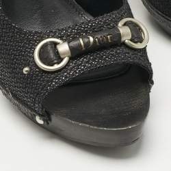 Pre Owned Dior Black Coated Fabric My Dior Clog Ankle Strap Sandals Size 39.5