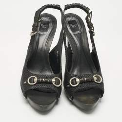 Pre Owned Dior Black Coated Fabric My Dior Clog Ankle Strap Sandals Size 39.5