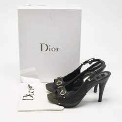 Pre Owned Dior Black Coated Fabric My Dior Clog Ankle Strap Sandals Size 39.5