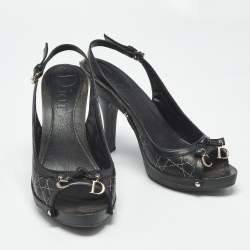 Pre Owned Dior Black Leather Open Toe Platform Slingback Sandals Size 39