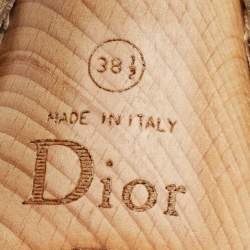 Pre Owned Dior White/Gold Oblique Canvas Platform Slingback Sandals Size 38.5