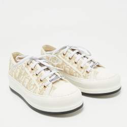 مملوكة مسبقًا Dior Gold/White Oblique Canvas Walk'n'Dior Low Top Sneakers Size 36