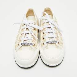 مملوكة مسبقًا Dior Gold/White Oblique Canvas Walk'n'Dior Low Top Sneakers Size 36