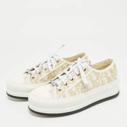 مملوكة مسبقًا Dior Gold/White Oblique Canvas Walk'n'Dior Low Top Sneakers Size 36