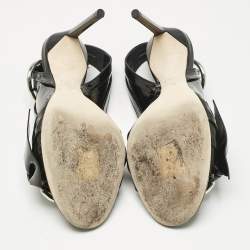 Pre Owned Dior Black Cannage Quilted Patent Leather Ankle Strap Sandals Size 39