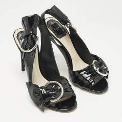 Pre Owned Dior Black Cannage Quilted Patent Leather Ankle Strap Sandals Size 39