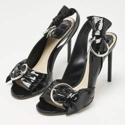 Pre Owned Dior Black Cannage Quilted Patent Leather Ankle Strap Sandals Size 39