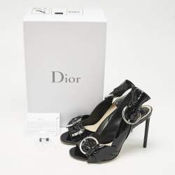 Pre Owned Dior Black Cannage Quilted Patent Leather Ankle Strap Sandals Size 39
