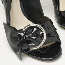 Pre Owned Dior Black Cannage Quilted Patent Leather Ankle Strap Sandals Size 39