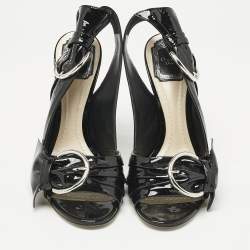 Pre Owned Dior Black Cannage Quilted Patent Leather Ankle Strap Sandals Size 39