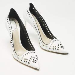 Pre Owned Dior White Laser Cut Leather Pointed Toe Pumps Size 39
