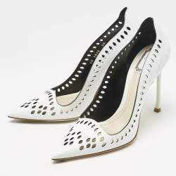 Pre Owned Dior White Laser Cut Leather Pointed Toe Pumps Size 39