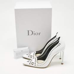 Pre Owned Dior White Laser Cut Leather Pointed Toe Pumps Size 39