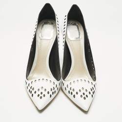 Pre Owned Dior White Laser Cut Leather Pointed Toe Pumps Size 39