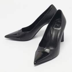 Pre Owned Dior Black Patent and Leather Cap Pointed Toe Pumps Size 38