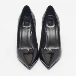Pre Owned Dior Black Patent and Leather Cap Pointed Toe Pumps Size 38