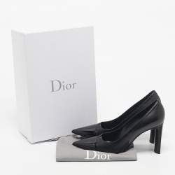 Pre Owned Dior Black Patent and Leather Cap Pointed Toe Pumps Size 38