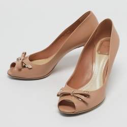 Pre Owned Dior Beige Patent Leather Bow Peep Toe Pumps Size 39