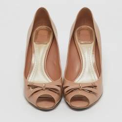 Pre Owned Dior Beige Patent Leather Bow Peep Toe Pumps Size 39