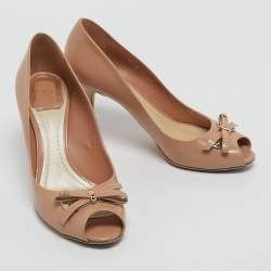 Pre Owned Dior Beige Patent Leather Bow Peep Toe Pumps Size 39