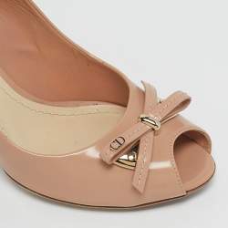 Pre Owned Dior Beige Patent Leather Bow Peep Toe Pumps Size 39