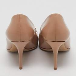 Pre Owned Dior Beige Patent Leather Bow Peep Toe Pumps Size 39