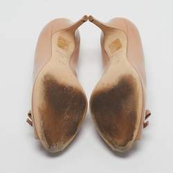 Pre Owned Dior Beige Patent Leather Bow Peep Toe Pumps Size 39